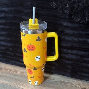 Halloween Themed Yellow Tumbler with Straw
